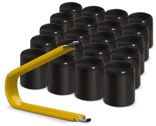 Automotivated Aftermarket ColorLugs Vinyl Lug Nut Cover | Black | Flexible Fit Wheel Lug Nut Cap | Fits 17 mm | Pack of 20 | Includes Deluxe Extractor | Made in the USA