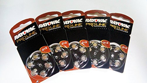 Rayovac Ersatz-Hörgerätebatterie, Größe 312, 5 Packungen mit je 6 Batterien