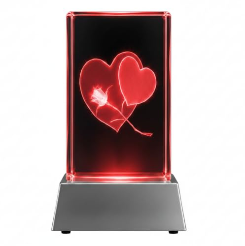 Kaltner Präsente Stimmungslicht - Kristall Herz mit 3D Gravur/Ich liebe dich Geschenke für Frauen, Männer/Jahrestag Geschenk für Sie, Ihn/Gravur Herz/Nachtlicht