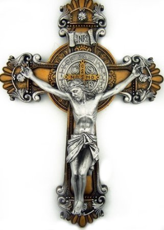St. Saint Benedict Cross Crucifix Medal 2 Tone Wall 10