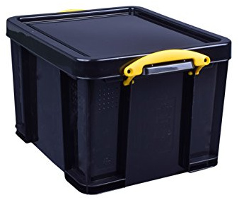 Really Useful Box Plastic Storage 35 Litre Solid Black with Yellow Handles