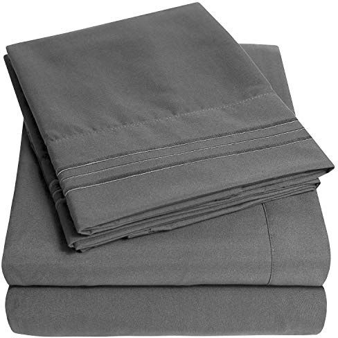 Sweet Home Collection 1500 Thread Count 3Pc Bed Sheet Set Egyptian Quality Deep Pocket - Twin, Gray
