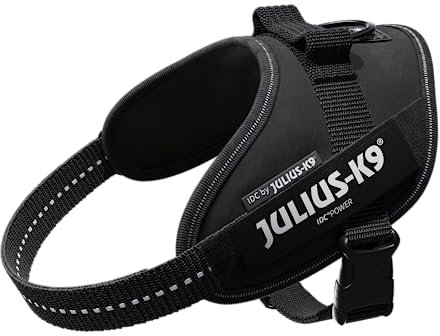 IDC Powergeschirr, S, Schwarz - Reflektierendes Hundegeschirr mit Logo-Feld, verstellbar, atmungsaktiv, Bewegungsfreiheit, Oeko-TEX Zertifiziert, für kleine, mittlere & große Hunde