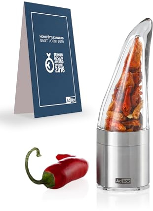 AdHoc Chili Schneider Pepino – Manuelle mini Chilimühle & Gewürzmühle für getrocknete Chili, mit Edelstahl-SchneidWerk, kompakter Chili Zerkleinerer, Handmühle, aromaschonend, für Küche & unterwegs