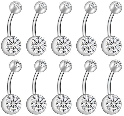 Coolrunner 14G Belly Button Ring Body Jewelry Piercing 10 Pack, Stainless Steel Silver Belly Button Ring for Women