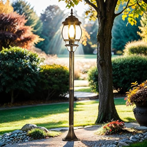 Stehleuchte Aluminium Glas in Gold Antik IP23 für Garten 115,5 cm E27 Rustikale Laterne Landhaus Wegeleuchte Außen BREST