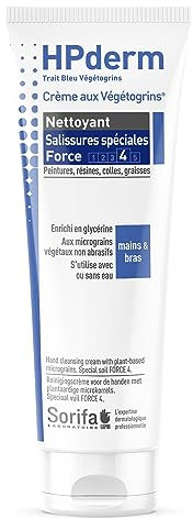 SORIFA - HPderm Crème nettoyante Force 4 - Mains et bras – Graisse, peinture, encre, mastic, goudron, colle, mousse - Sans savon – Tube 125 ml.