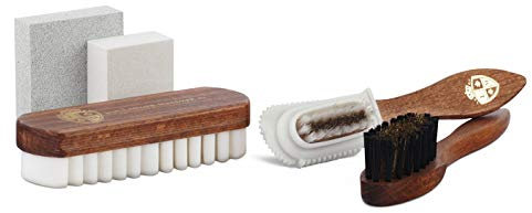 Langer & Messmer set per la cura delle scarpe in pelle scamosciata - kit per la cura delle scarpe con spazzole per nubuck e prodotti per il rinfresco del colore, la protezione e l'impregnazione