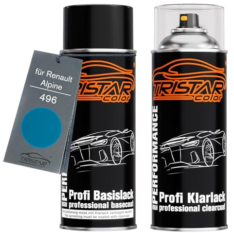 TRISTARcolor Billack Spray can set för Renault/Alpine 496 Bleu Cyan Base coat klarlack spray can 400ml