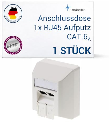 Telegärtner Anschlussdose AMJ45 8/8 K AP Cat.6A, geschirmt RJ45 LAN-Dose alpinweiß, 360° Schirmkontakt, Kabelzuführung aus allen Richtungen 8x45°