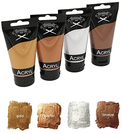 Paintersisters® Metallic Acrylfarben Set 4x 75 ml in Kupfer, gold, silber und bronze, original Magi ARTIST