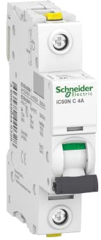 Schneider Electric A9F04104 IC60N Interruptor Automático Magneto Térmico, 1P, 4A, Curva C, 78.5mm x 18mm x 91mm, Blanco