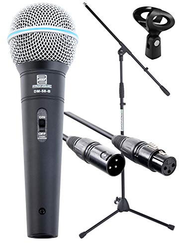 Pronomic Superstar Mikrofonset (Komplettset, dynamisches Gesangs Mikrofon, Galgenständer, 5m XLR-Kabel, Mikrofonklemme) schwarz