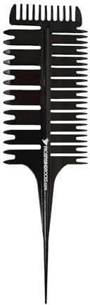 ProStylingTools® 3-Way Weaving & Sectioning Comb, Hair Coloring and Highlighting Tool, Wide Tooth Rat Tail Comb with Dual Weaving Sides for Professional Hair Styling