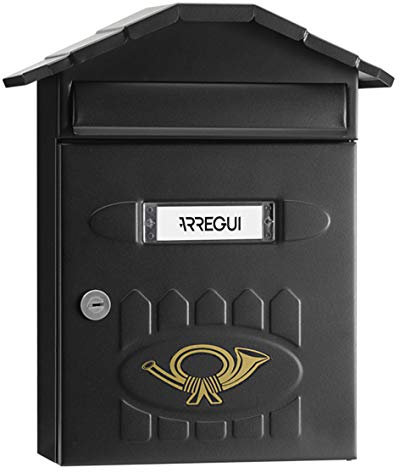 ARREGUI Villa E5004 Cassetta Postale Individuale in Acciaio, Cassetta della Posta da Parete, Cassetta delle Lettere, Lamiera Spessa, Dimensione M (DIN A4 e Riviste), Facile da Montare, Nero