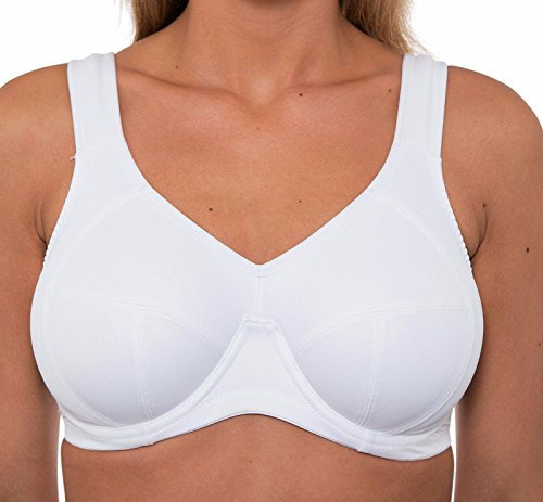 Gemm Ladies White Sports Bra High Impact Underwired Full Support Plus Size for Large Bosoms (40 J)