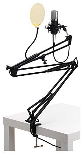 Pronomic CM-22 Studio Großmembranmikrofon XLR-Kondensatormikrofon inkl. Popkiller gold und Mikrofonarm (inkl. Mikrofonspinne Transportkoffer, Reduziergewinde, Windschutz, Popschutz) schwarz