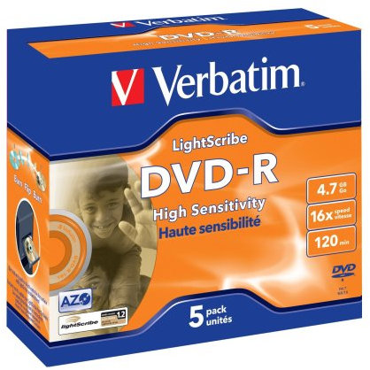 Verbatim 43621 DVD-R 16x Lightscribe 5 pack Jewel Cased