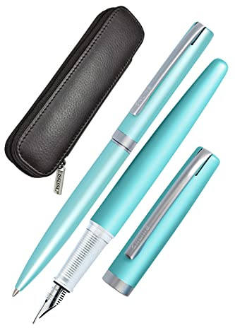 Online set d'écriture Eleganza │ ensemble de stylo-plume & stylo-bille & étui en cuir │plume iridium M │ réchargeable │ coffret cadeau │ couleur turquoise