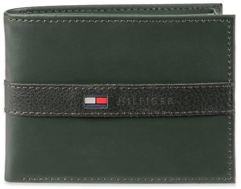 Tommy Hilfiger Herren Leather Bifold Wallet with Center Strap Geldbörsen, Dunkelgrün, Einheitsgröße