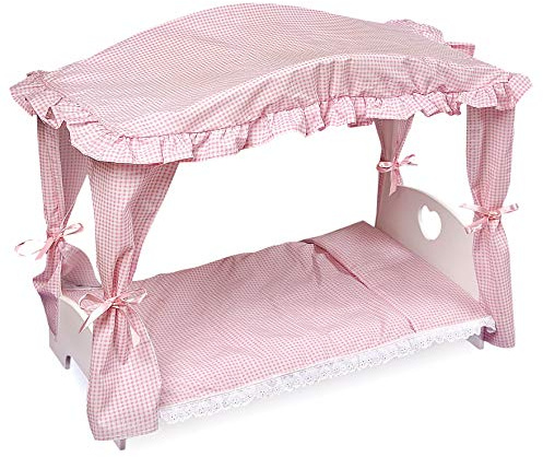 Badger Basket Doll Canopy Bed with Bedding for 18 to 20-Inch Dolls – Elegant Design for Imaginative Play!