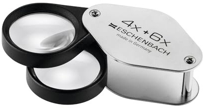 Eschenbach Optik bikonvexe Einschlaglupe aus Metall und 27 mm Linse | bikonvexe Linse aus Silikat mit 4x-Vergrößerung und 6x-Vergrößerung durch Zusatzlinse