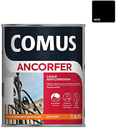 Ancorfer Brillant 0.75L Noir - Peinture-Laque de Finition antirouille pour Métaux et Autres Supports (Bois, Plâtre…)