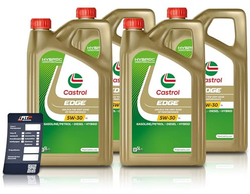 4x 5 L = 20 Liter Castrol Edge Fluid Titanium 5W-30 LL Motoröl inkl. Castrol Ölwechselanhänger
