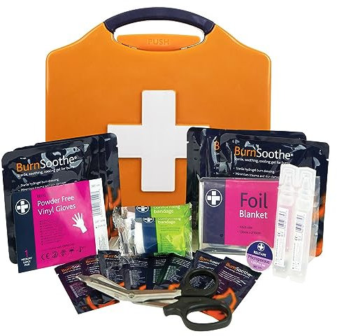 BurnSoothe Burn First Aid Kit In Orange Compact Aura Box First Aid Emergency Burn Kit - Modern Comprehensive Burns Kit. Ideal For Smaller Work Environments (Box Size: 20.5cmh X 20cmw X 6.5cmd)