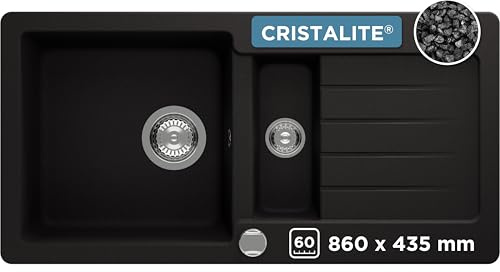 SCHOCK Küchenspüle 86 x 43,5 cm Typos D-150S Nero - CRISTALITE Granitspüle mit 1 ½ Becken ab 60 cm Unterschrank-Breite