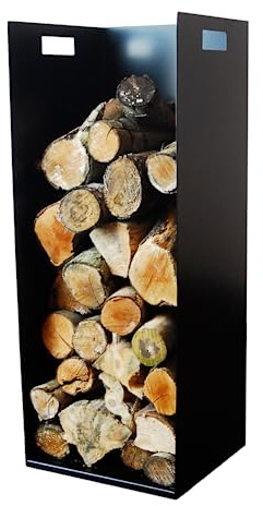 Volcann 82cm Tall Modern Firewood Log Store Holder for Woodstove Fireplace Wood Holder - No Assembly Required - Great British Steel - UK Manufactured - Pure Black