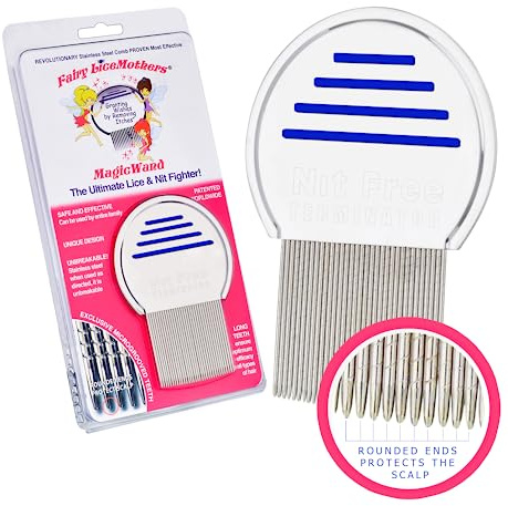 Fairy LiceMothers MagicWand Metal Lice Comb - Head Lice comb for Lice Eggs - Nit Free - Durable & Easy to Use - Gentle Lice Removal Comb - Safe for Kids & Adults - Nit Removal Tool
