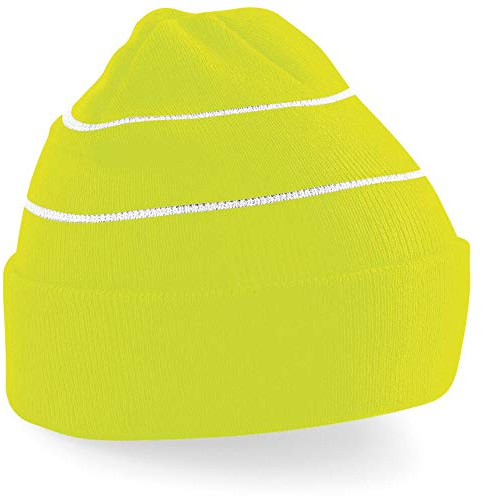 Beechfield Unisex stickad mössa för vintern, basebollkeps med hög synlighet, Gul (fluorescerande gul), En Storlek
