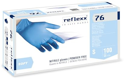 Reflexx R76/S sin polvo guantes de nitrilo, GR 3, luz azul (Pack de 100)