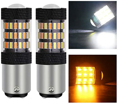 SOCAL-LED LIGHTING 1157 2057 Front Turn Signal LED Bulb Dual Function White Yellow Switchback Super Bright 4014 SMD, Pack of 2