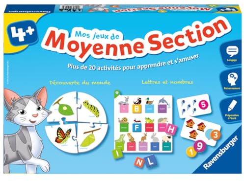 Ravensburger 24523 - Jeu Educatif - Mes Jeux de Moyenne Section - Coffret Complet éducatif - 20 activités Programme 2e année Maternelle - A partir de 4 Ans, Multicolore