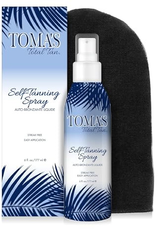 Toma's Total Tan Liquid Spray Instant Sunless Tanner - Whole Body Natural Looking Golden Bronze - Non-Sticky Streak-Free Application Color Guide - Paraben-Free, Tropical Scent - 6 oz