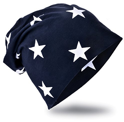 MioboBaby Kinder Jersey Slouch Beanie Long Mütze mit Stern Unisex Baumwolle Trend , BlauKleinStern-Schwarzblau, 48-53cm Kopfumfang