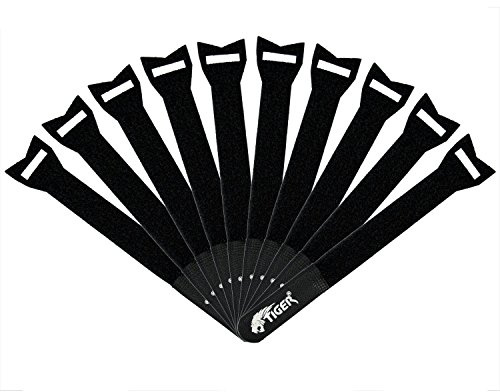 TIGER MCA86-BK Reusable Hook and Loop Cable Ties - Black - Pack of 10