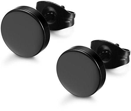 FIBO STEEL 316L Surgical Steel Hypoallergenic Black Stud Earrings for Men Women, Round Waterproof Cartilage & Lobe Jewelry, Comfortable Everyday Fashion Accessory, 6mm