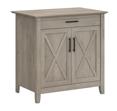 Bush Furniture Key West Sekretär-Schreibtisch mit Tastaturablage und Aufbewahrungsschrank, Holzwerkstoff, Gewaschenes Grau