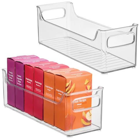 iDesign Stackable Plastic Pantry Bin with Handles for Cabinets or Fridge, Set of 2, Clear, Made in USA