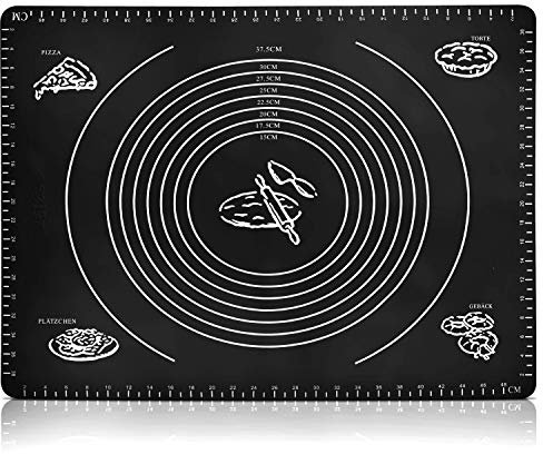 Belmalia Tappetino Silicone Forno Pasticceria, Resistente al Calore, Pizza, Pasta, Fondente, Dolci, Cucina 50x40cm Nero