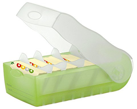 HAN 997 Karteibox CROCO DIN A7 quer mit 5 Stützplatten und 100 Karten (transluzent-grün, 4 Boxen Spar-Set)