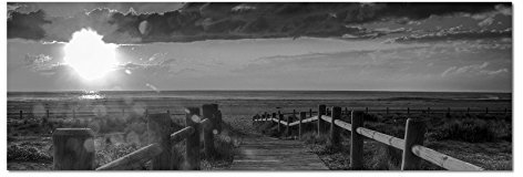 Leinwandfoto als Panorama SCHWARZ/WEISS 120x40cm Strand Dünen Steg Meer Sonnenuntergang