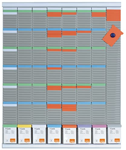 Nobo - Kit Planning Hebdomadaire à Fiches T, Mural, 8 Colonnes & 54 Fentes, Indice 3, Fiches T / Index / Étiquettes Imprimées / Porte-Étiquettes Inclus, 2910800