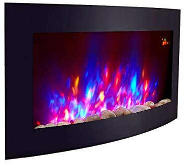 Must Have It BLACK CURVED GLASS ELECTRIC WALL MOUNTED FIRE FIREPLACE