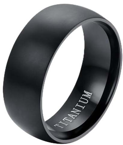 Flongo - Anillo de titanio de titanio para boda, San Valentín, compromiso anillas, anchos, 8 mm, color negro, talla opcional, clásico, pulido, regalo para hombre, Titanio, sin piedra