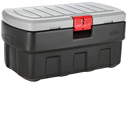 Rubbermaid ActionPacker Lockable Storage Box, 35 Gal, Grey and Black, Outdoor, Industrial, Rugged