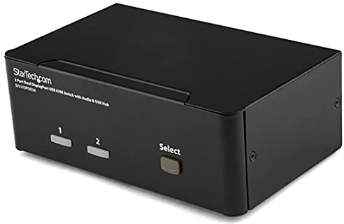 StarTech 2-Port Dual-Monitor DisplayPort KVM Switch, USB Hub, Audio, TAA